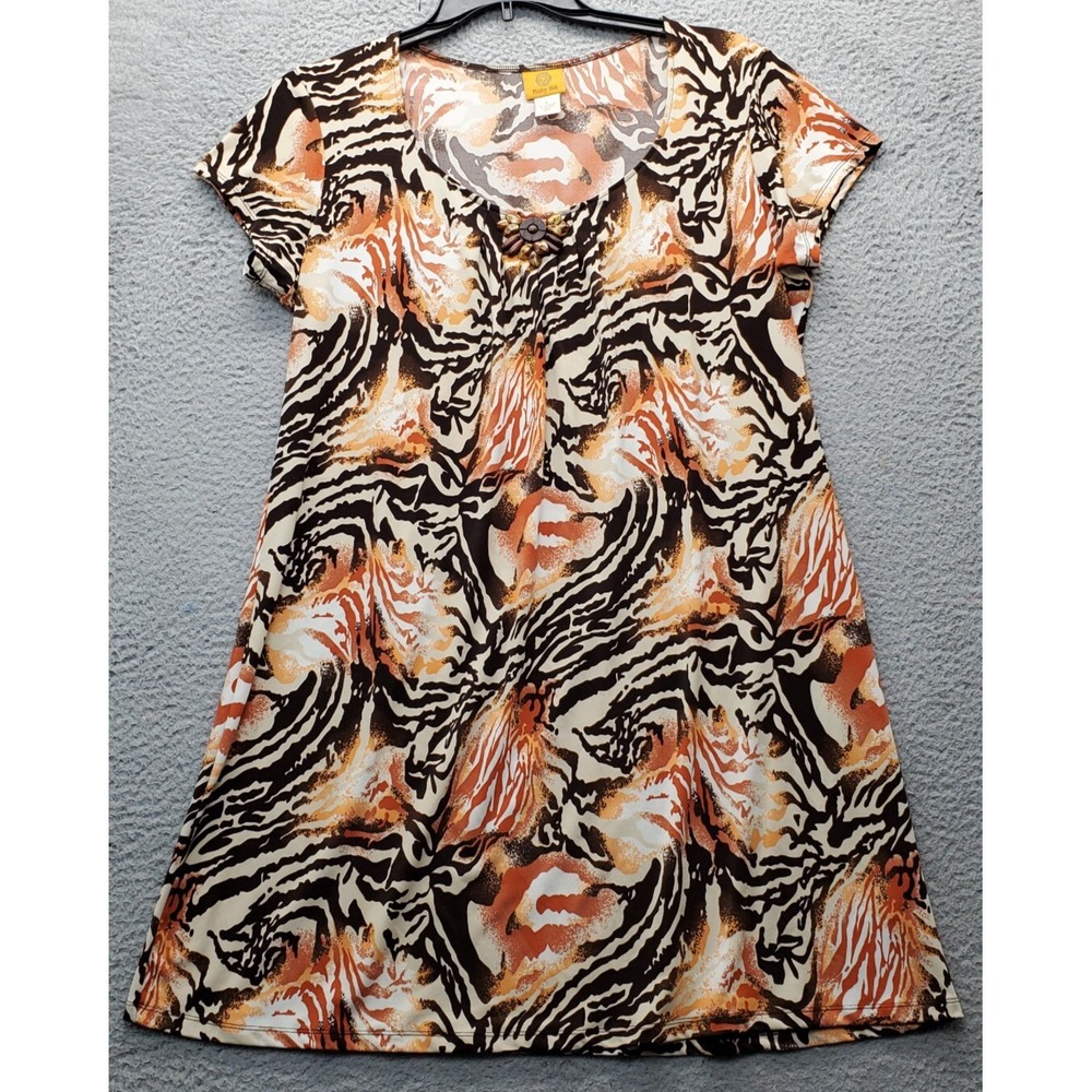 Ruby Rd. A-Line Dress Womens Large Multi Zebra Print Beaded Scoop Neck Pullover‎